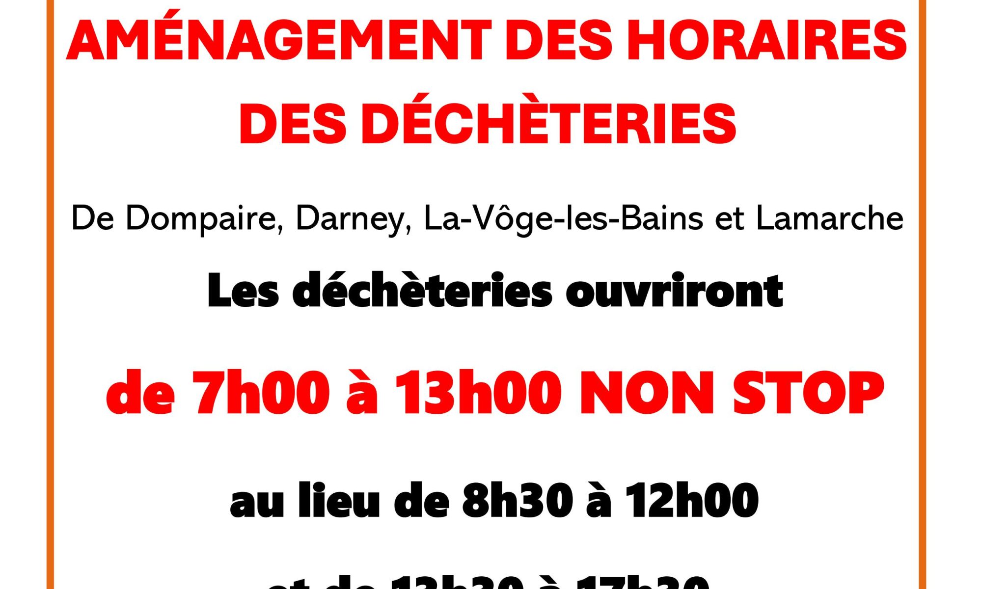 Aménagement horaires des déchèteries