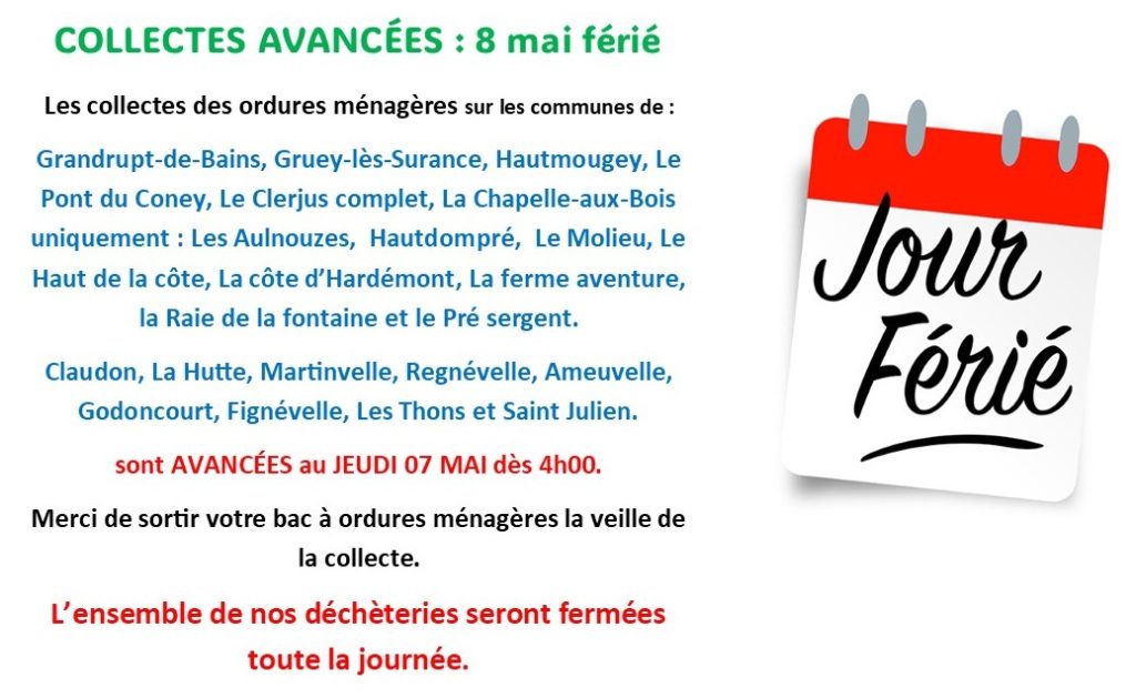 8 MAI : jour férié